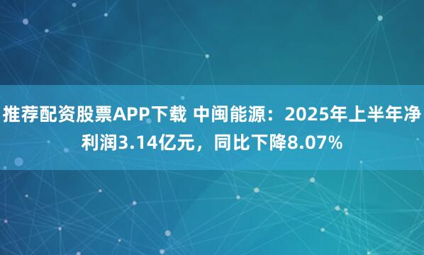 推荐配资股票APP下载 中闽能源：2025年上半年净利润3.14亿元，同比下降8.07%