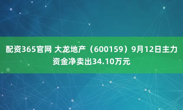 配资365官网 大龙地产(600159)9月12日主力资金净卖出34.10万元